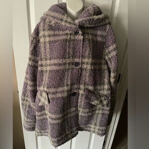 🆕Centigrade Plaid Sherpa Jacket / coat with Button Closure Lavendar Women's XL